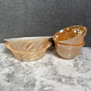 Fire King Peach Luster Vintage Teacup Small Bowls Mini Pie Lot of 4